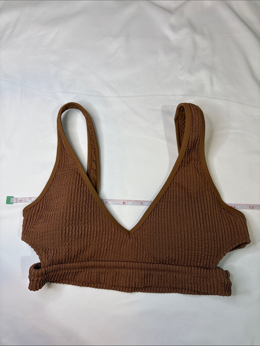 Aerie Crinkle Voop Side Boob Cut Out Bikini Top Mocha Brown Ribbed Seersucker S